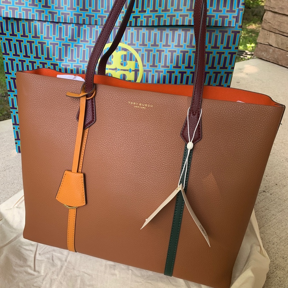 ⛔️SOLD⛔️Auth.TORY BURCH LEATHER TRI COLOR TOTE - Picture 1 of 16